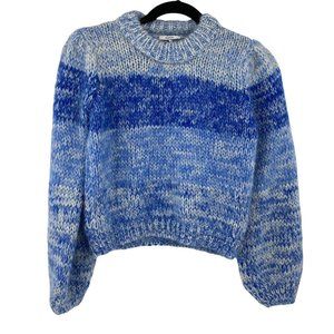 Ganni Sweater Large Blue Striped Mohair Wool Julliard Long Sleeve Fuzzy Chunky